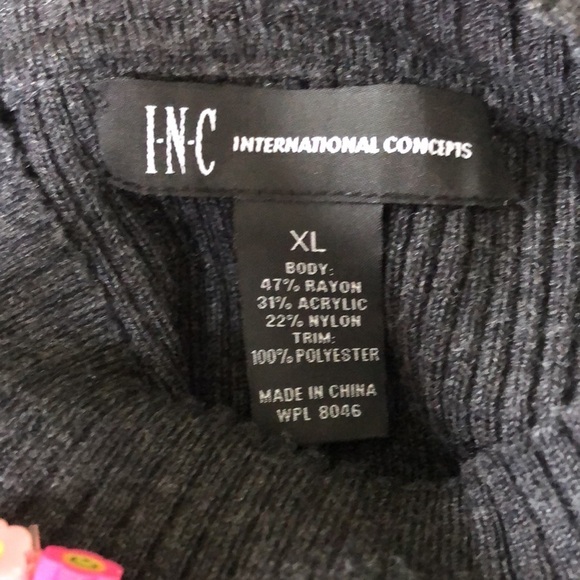 INC dark charcoal gray ribbed mock turtle neck sweater w/black bows on side arms - Picture 14 of 15